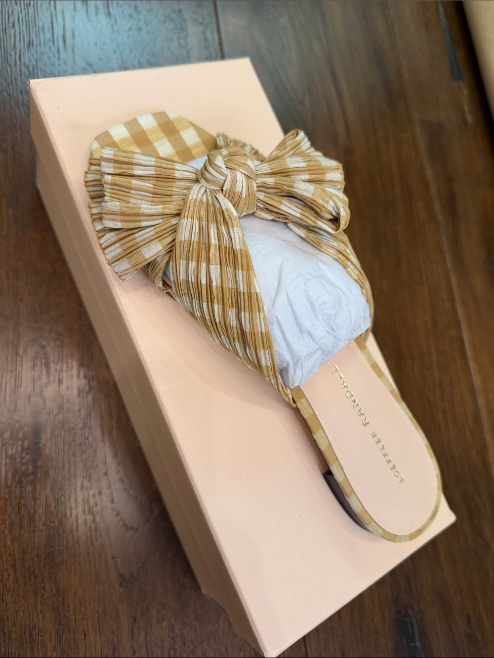 NWT - Loeffler Randall - Women’s Mustard Gingham Daphne Slide Sandals - Size: 8 - Picture 3 of 7
